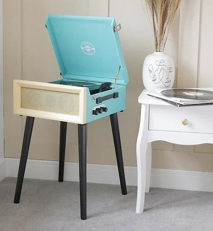 Blue Retro style record player with Bluetooth and built in speakers Steepletone SRP1R XP