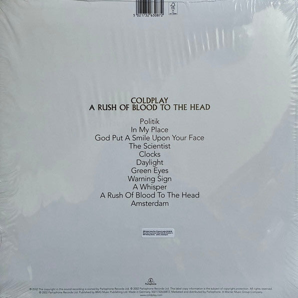 COLDPLAY A Rush Of Blood To The Head - Limited Edition Clear EcoRecord Vinyl LP - Album