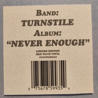 TURNSTILE Never Enough - Limited Edition Red Wave Vinyl LP - Album