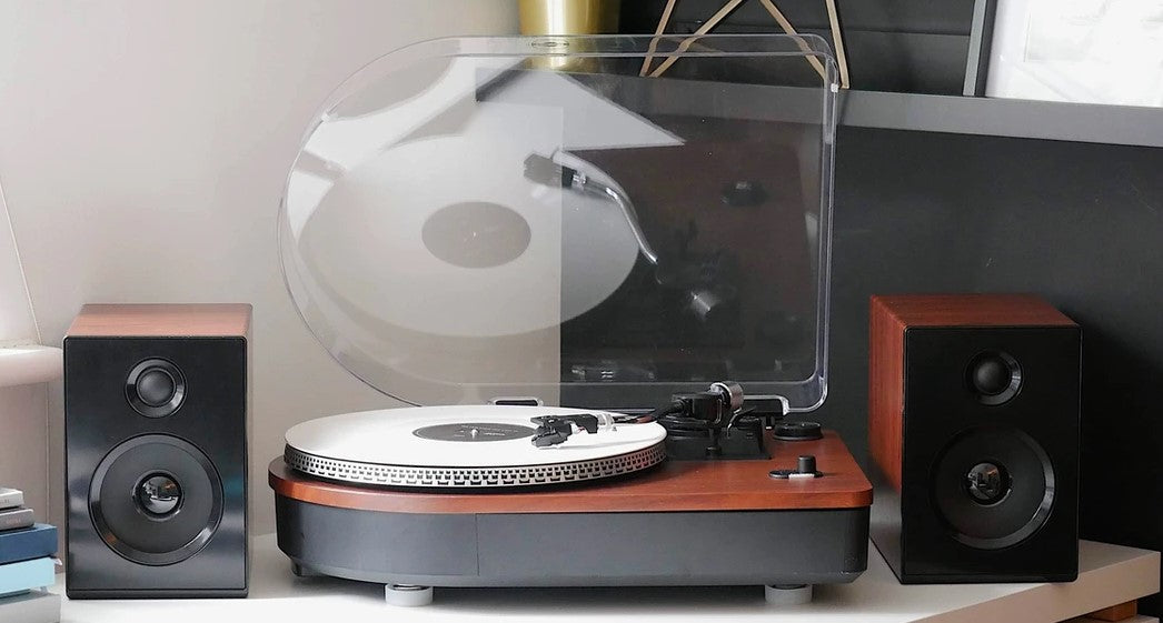 Camden Bluetooth Turntable with Bookshelf Speakers - Steepletone - Teak Wood Brown