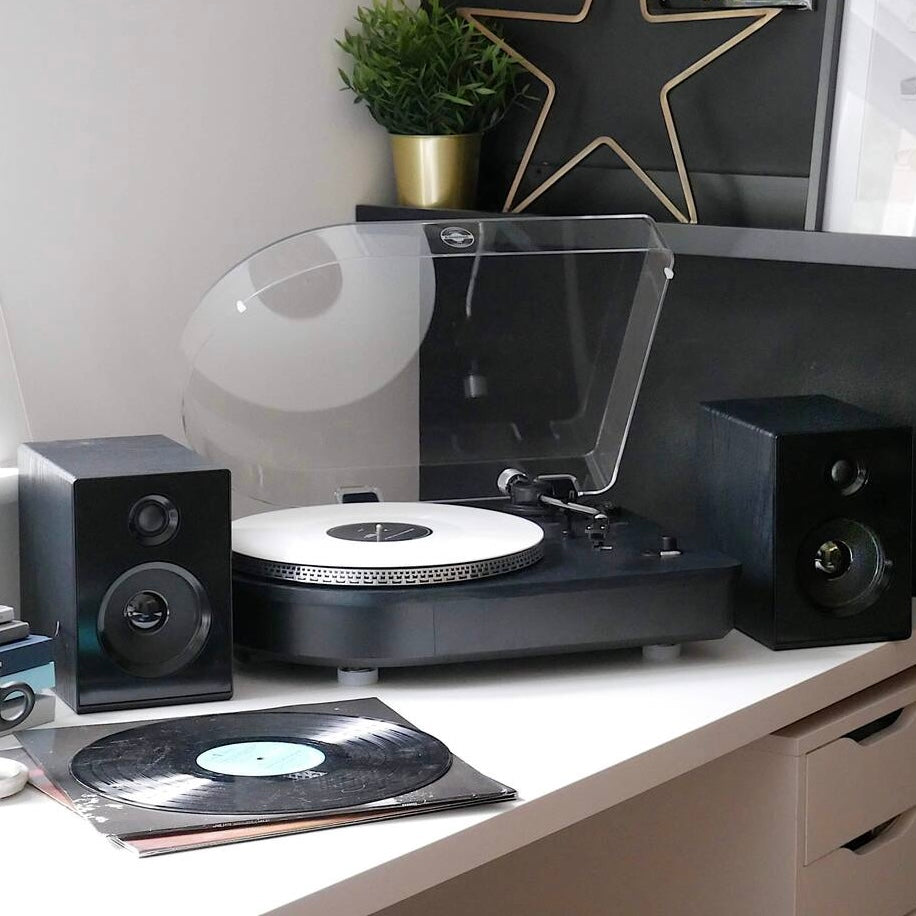 Camden XP Record Player With Bookshelf Speakers And Bluetooth - Steepletone - Black Wood