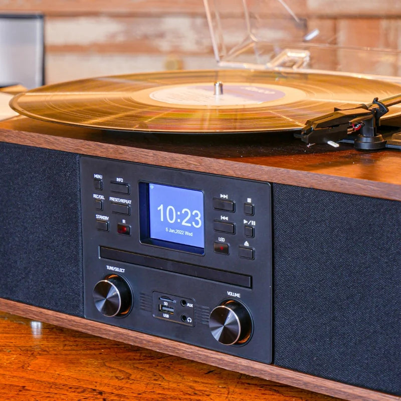 Austin HiFi Compact Music Centre With Turntable Radio CD Bluetooth Steepletone Wood