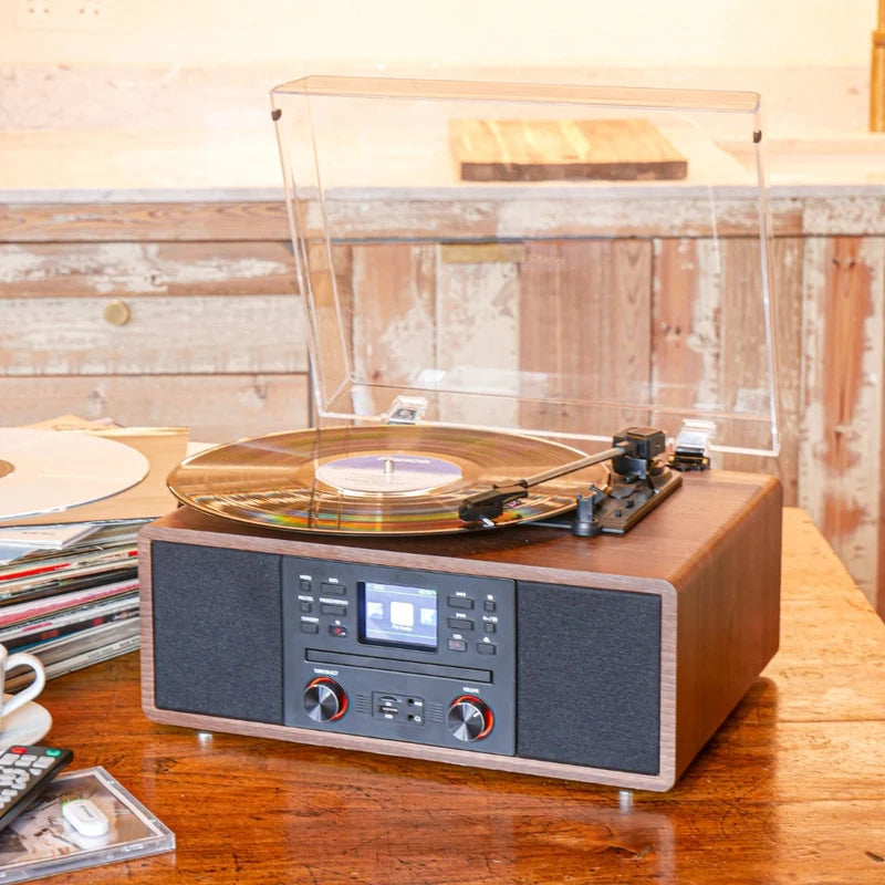 Austin HiFi Compact Music Centre With Turntable Radio CD Bluetooth Steepletone Wood