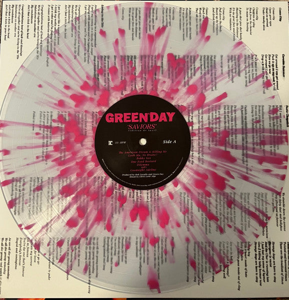 GREEN DAY Saviors (édition de luxe) - Limited Edition Clear With Hot Pink Splatter Vinyl 2LP