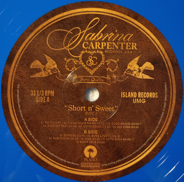 SABRINA CARPENTER Short N’ Sweet (Deluxe) - Blue Opaque (Bright Azure) Vinyl 2LP - Album