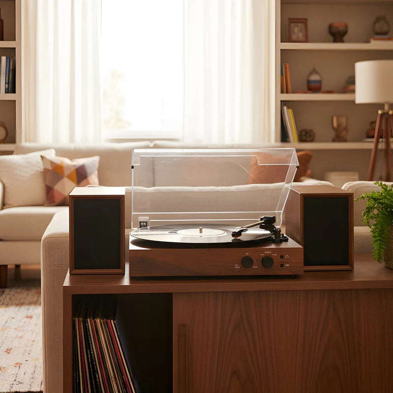 Harrow Bluetooth Record Player with Speakers - Steepletone - Dark Wood