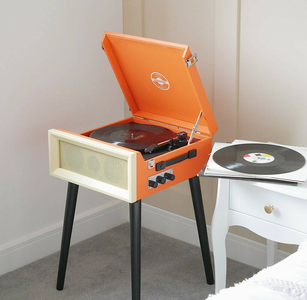 Orange Retro style record player with Bluetooth and built in speakers Steepletone SRP1R XP